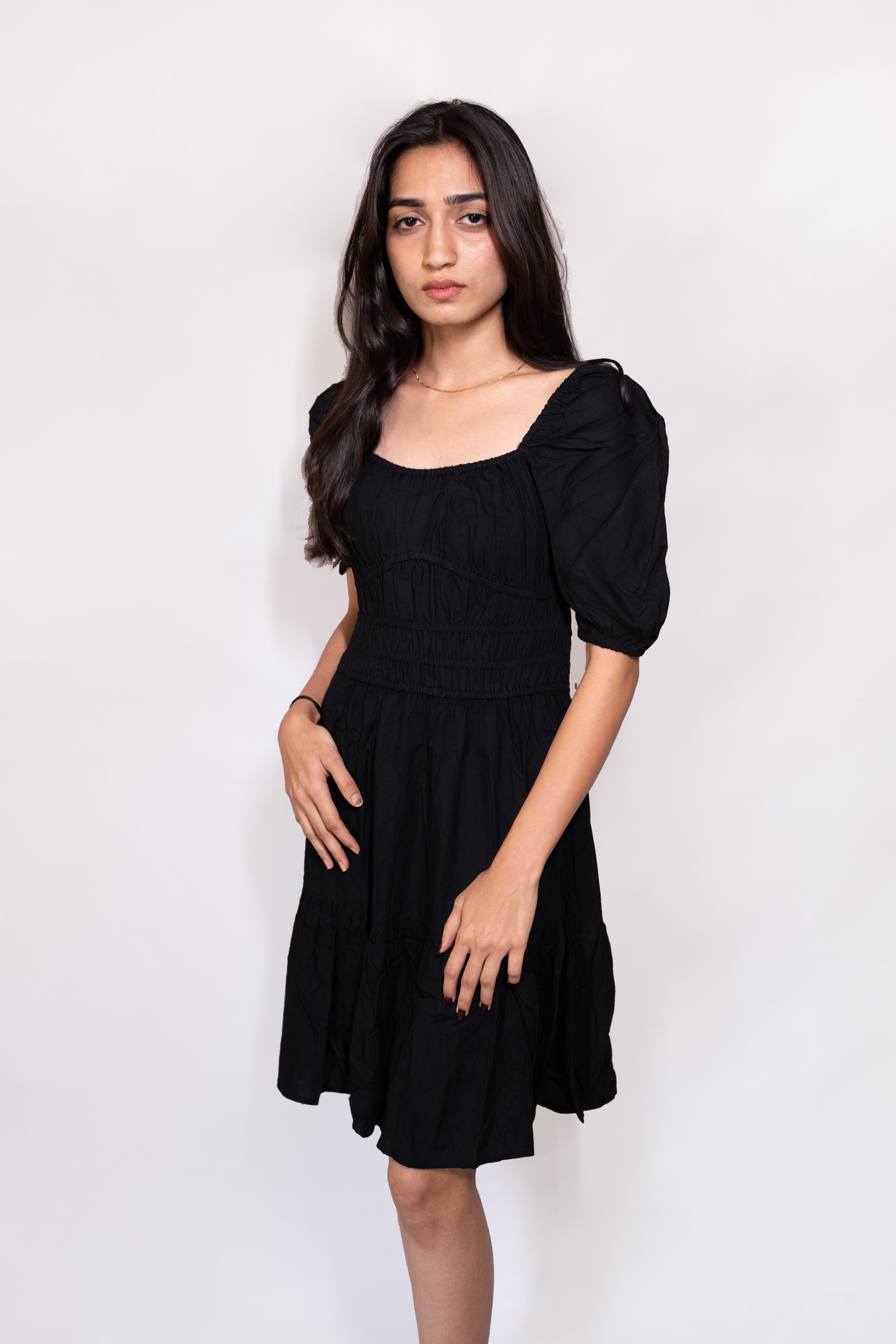 Puff Sleeve Cocktail Black Dress - AZZLIAS WARDROBE